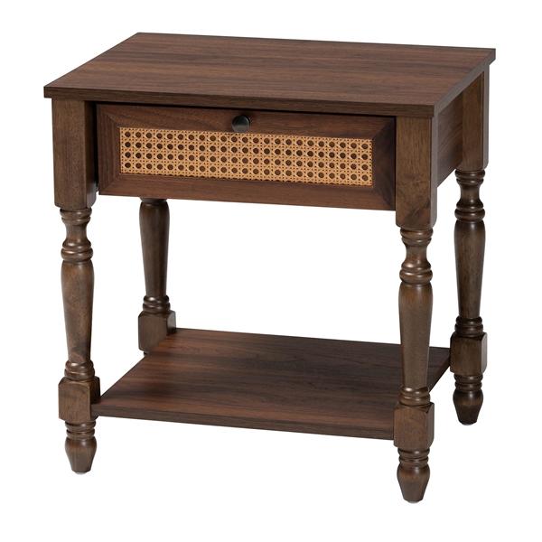 baxton studio Baxton Studio Roden Transitional Dark Brown Nightstand with Rattan