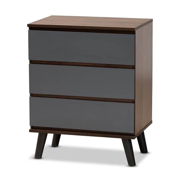 baxton studio Baxton Studio Roldan Modern and Contemporary Two-Tone Walnut and Grey Finished Wood 3-Drawer Bedroom Chest