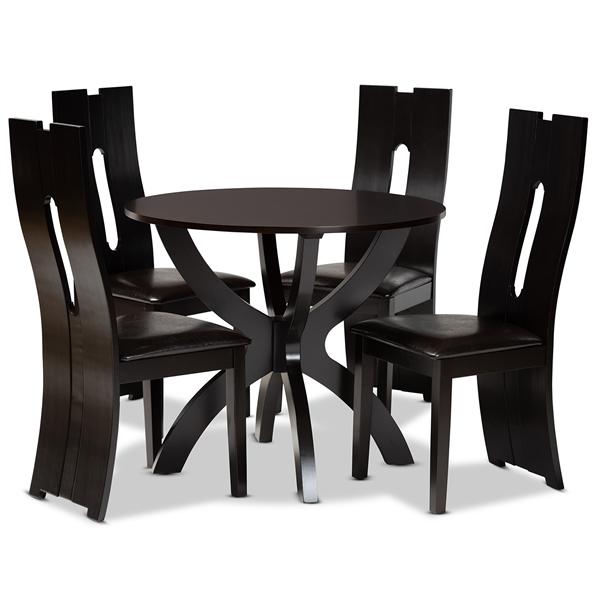 baxton studio Baxton Studio Ronda Modern and Contemporary Dark Brown Faux Leather Upholstered and Dark Brown Finished Wood 5-Piece Dining Set