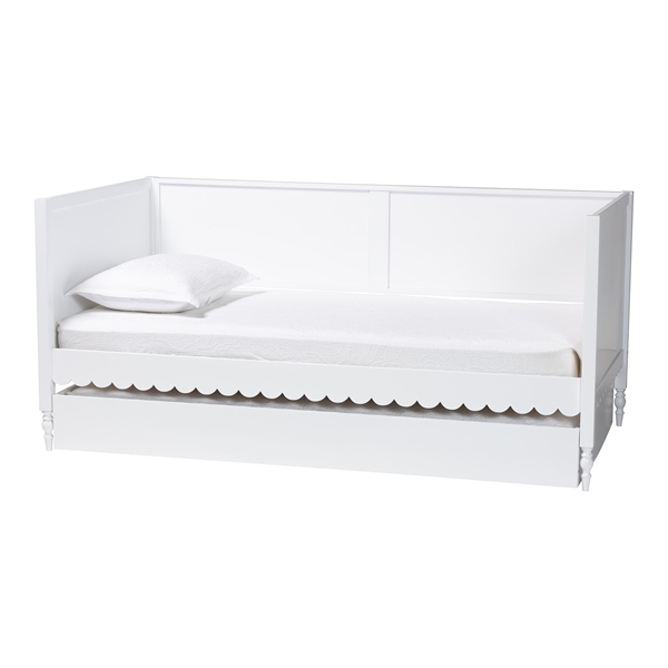 baxton studio Baxton Studio Roni Modern White Scalloped Wood Twin Daybed with Trundle