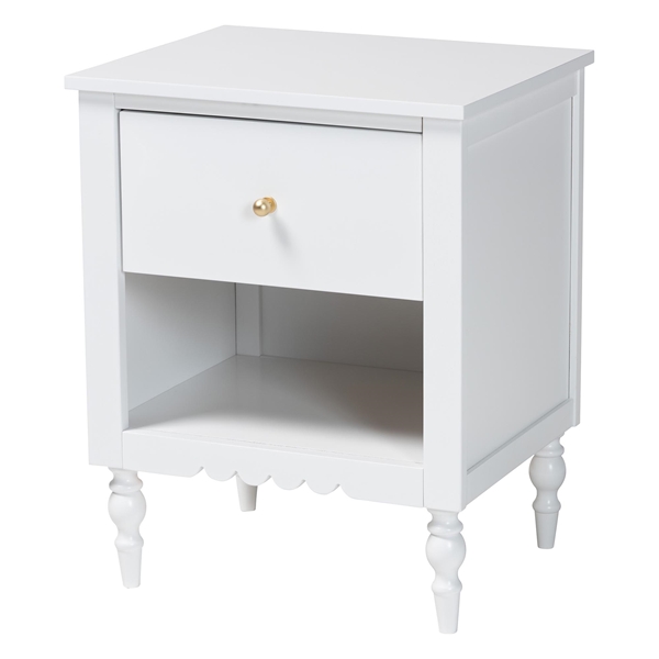 baxton studio Baxton Studio Roni Modern White Wood 1-Drawer Nightstand with Scalloped Edges