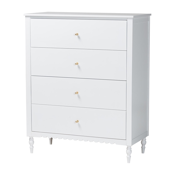 baxton studio Baxton Studio Roni Modern White Wood 4-Drawer Chest with Scalloped Edges