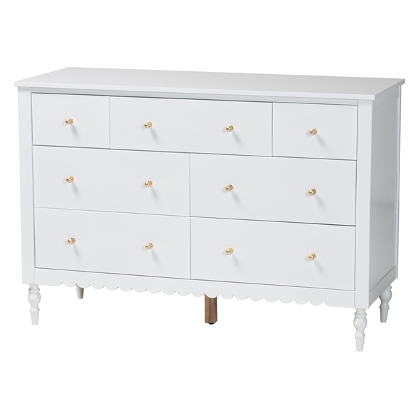 baxton studio Baxton Studio Roni Modern White Wood 7-Drawer Dresser with Scalloped Edges