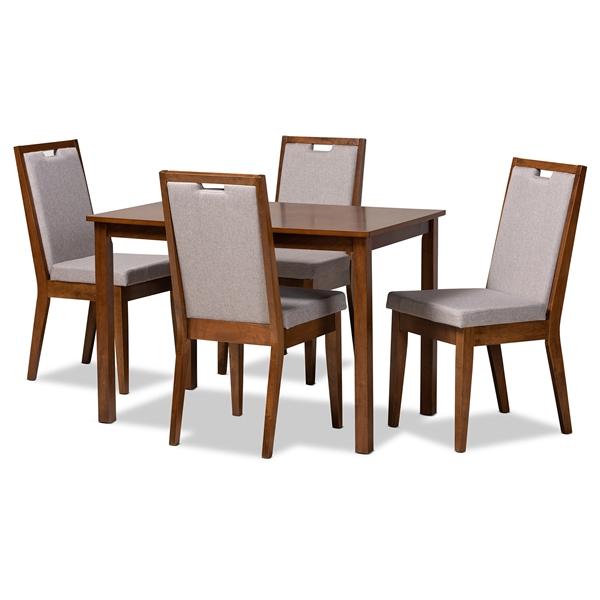 baxton studio Baxton Studio Rosa Modern and Contemporary Grey Fabric Upholstered and Walnut Brown Finished Wood 5-Piece Dining Set