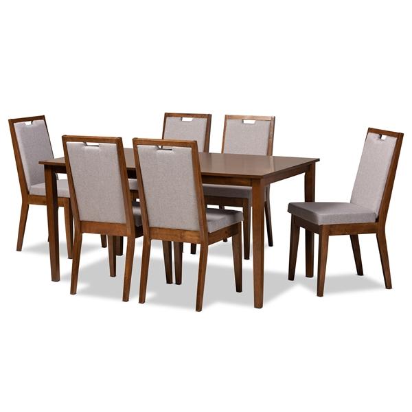 baxton studio Baxton Studio Rosa Modern and Contemporary Grey Fabric Upholstered and Walnut Brown Finished Wood 7-Piece Dining Set