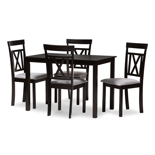 baxton studio Baxton Studio Rosie Modern and Contemporary Espresso Brown Finished and Grey Fabric Upholstered 5-Piece Dining Set