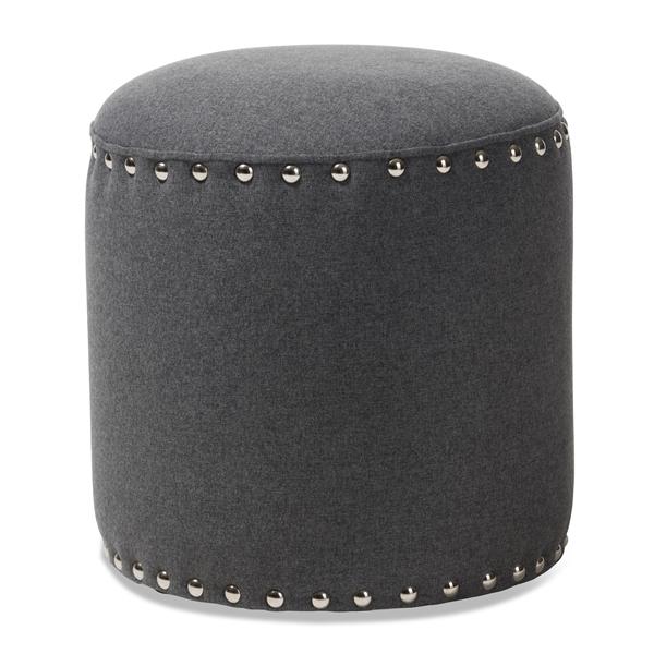 baxton studio Baxton Studio Rosine Modern and Contemporary Dark Grey Fabric Upholstered Nail Trim Ottoman