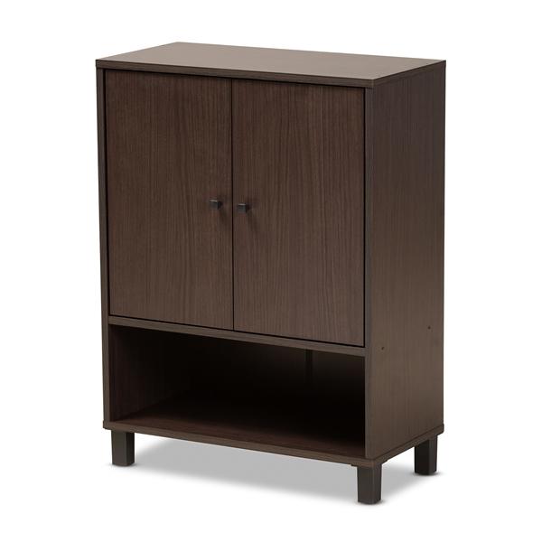 baxton studio Baxton Studio Rossin Modern and Contemporary Dark Brown Finished Wood 2-Door Entryway Shoe Storage Cabinet with Bottom Shelf
