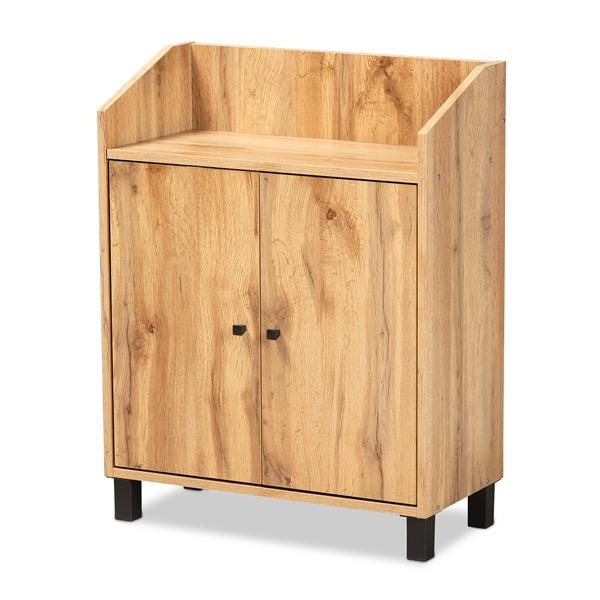 baxton studio Baxton Studio Rossin Modern and Contemporary Oak Brown Finished Wood 2-Door Entryway Shoe Storage Cabinet with Top Shelf