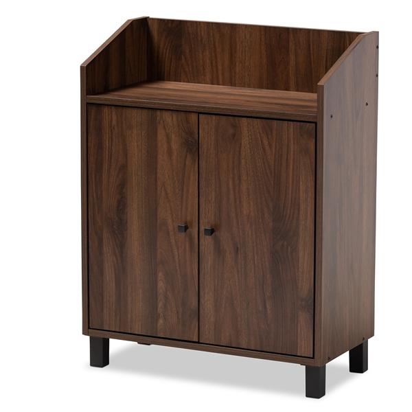 baxton studio Baxton Studio Rossin Modern and Contemporary Walnut Brown Finished 2-Door Wood Entryway Shoe Storage Cabinet with Open Shelf
