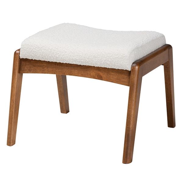baxton studio Baxton Studio Roxy Mid-Century Modern Off-White Boucle Upholstered and Walnut Brown Finished Wood Ottoman Footstool