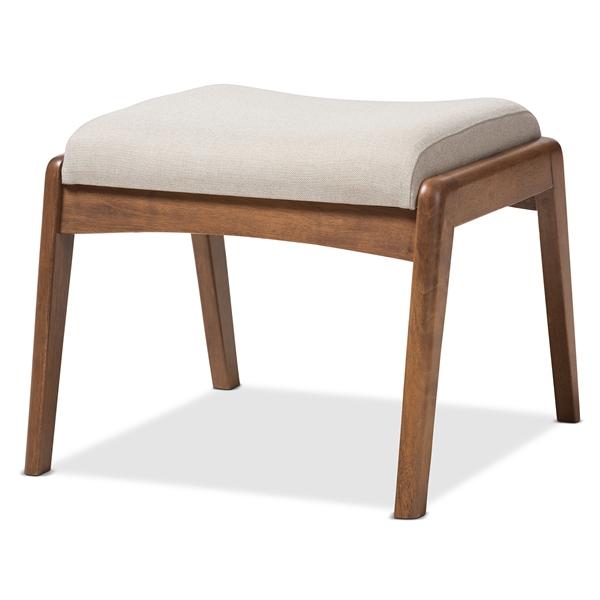 baxton studio Baxton Studio Roxy Mid-Century Modern Walnut Wood Finishing and Light Beige Fabric Upholstered Ottoman