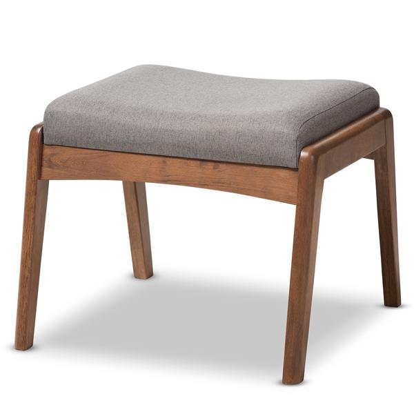 baxton studio Baxton Studio Roxy Mid-Century Modern Walnut Wood Finishing and Grey Fabric Upholstered Ottoman