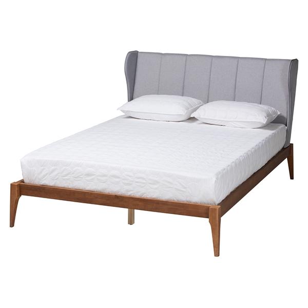 baxton studio Baxton Studio Royce Mid-Century Modern Transitional Light Grey Fabric and Ash Walnut Finished Wood Queen Size Bed