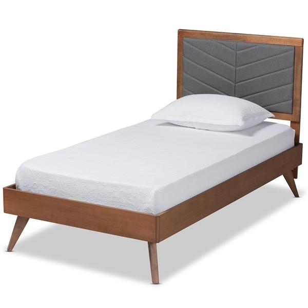 baxton studio Baxton Studio Roze Mid-Century Modern Dark Grey Fabric Upholstered and Walnut brown Finished Wood Twin Size Platform Bed