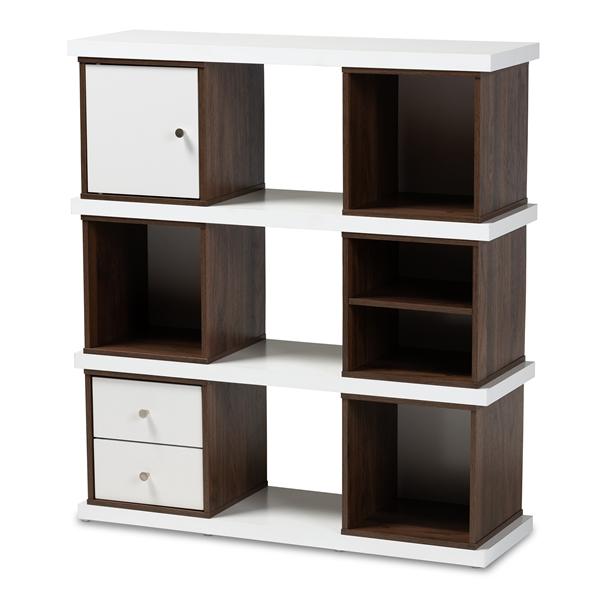 baxton studio Baxton Studio Rune Modern and Contemporary Two-Tone White and Walnut Brown Finished 2-Drawer Bookcase