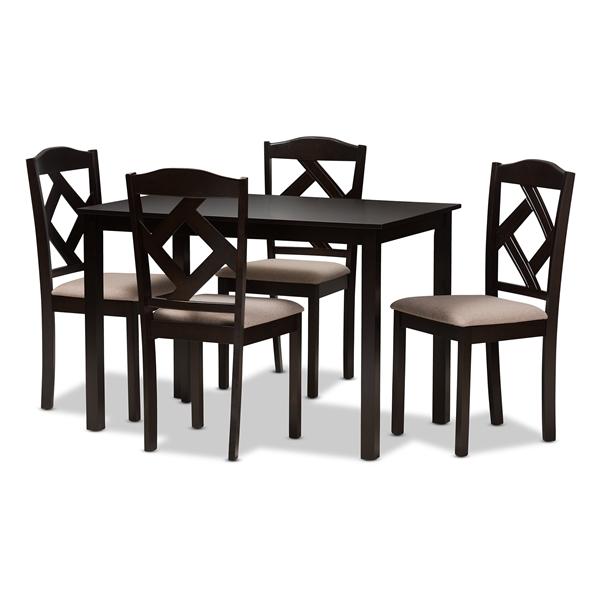 baxton studio Baxton Studio Ruth Modern and Contemporary Beige Fabric Upholstered and Dark Brown Finished 5-Piece Dining Set