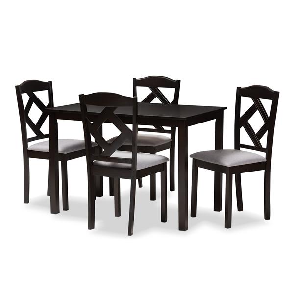 baxton studio Baxton Studio Ruth Modern and Contemporary Espresso Brown Finished and Grey Fabric Upholstered 5-Piece Dining Set