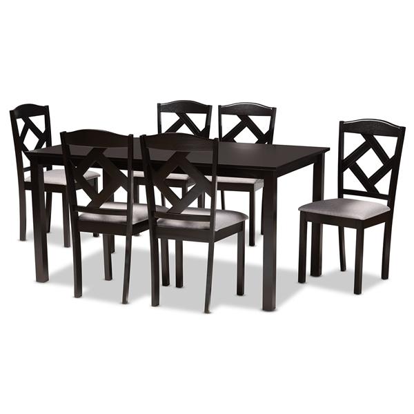 baxton studio Baxton Studio Ruth Modern Transitional Grey Fabric Upholstered and Dark Brown Finished Wood 7-Piece Dining Set