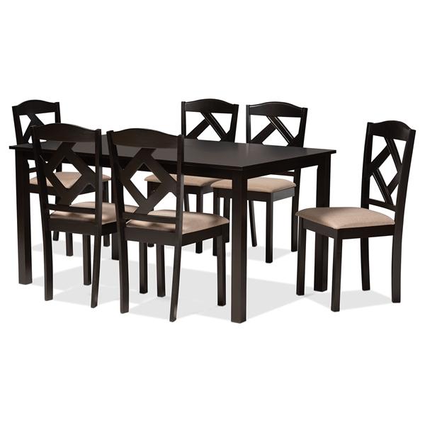 baxton studio Baxton Studio Ruth Sand Fabric Upholstered and Dark Brown Finished Wood 7-Piece Dining Set