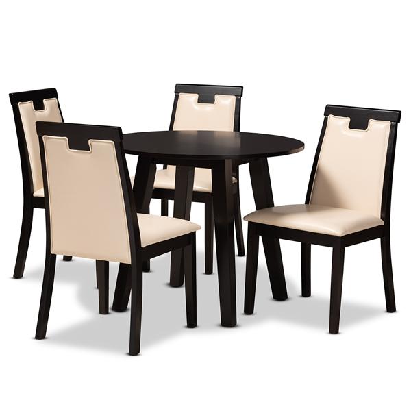 baxton studio Baxton Studio Ryan Modern and Contemporary Beige Faux Leather Upholstered and Dark Brown Finished Wood 5-Piece Dining Set
