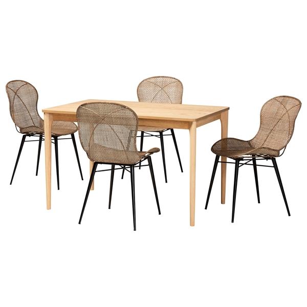 baxton studio Baxton Studio Sabelle Japandi Natural Brown Finished Wood and Greywashed Rattan 5-Piece Dining Set