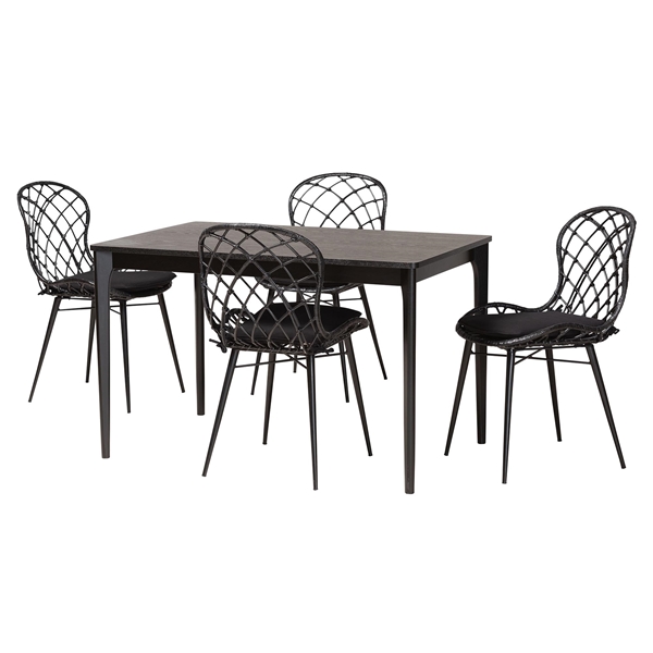 baxton studio Baxton Studio Sabelle Modern Bohemian Black Finished Wood and Rattan 5-Piece Dining Set