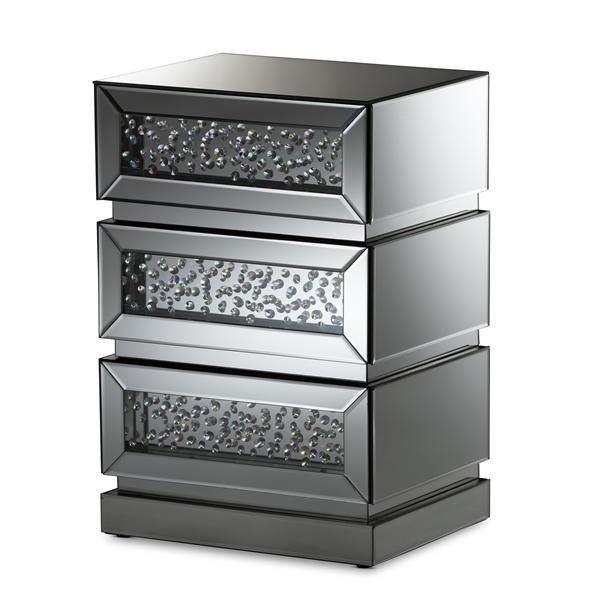 baxton studio Baxton Studio Sabrina Hollywood Regency Glamour Style Mirrored 3-Drawer End Table