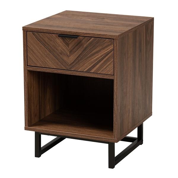 baxton studio Baxton Studio Sadia Modern Walnut Brown Finished Wood and Black Metal 1-Drawer End Table