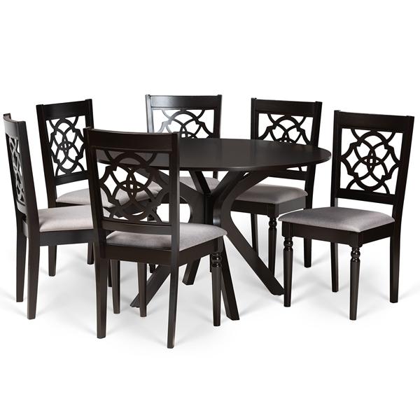 baxton studio Baxton Studio Sadie Modern and Contemporary Grey Fabric Upholstered and Dark Brown Finished Wood 7-Piece Dining Set