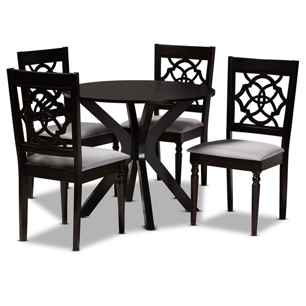 baxton studio Baxton Studio Sadie Modern and Contemporary Grey Fabric Upholstered and Dark Brown Finished Wood 5-Piece Dining Set