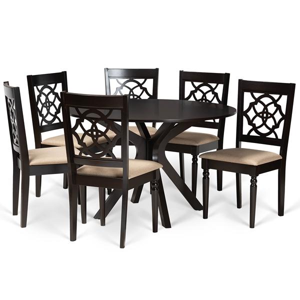 baxton studio Baxton Studio Sadie Modern and Contemporary Sand Fabric Upholstered and Dark Brown Finished Wood 7-Piece Dining Set
