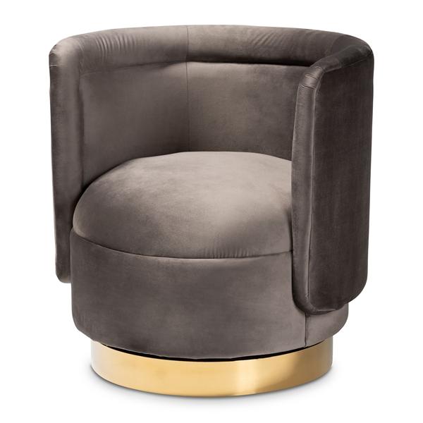baxton studio Baxton Studio Saffi Glam and Luxe Grey Velvet Fabric Upholstered Gold Finished Swivel Accent Chair