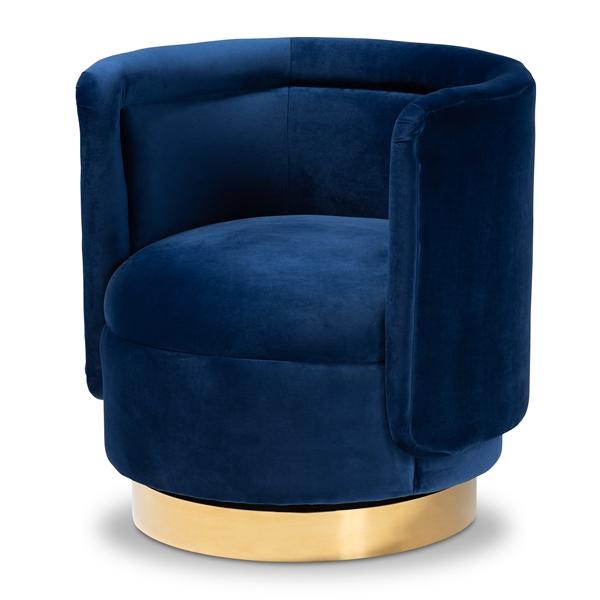 baxton studio Baxton Studio Saffi Glam and Luxe Royal Blue Velvet Fabric Upholstered Gold Finished Swivel Accent Chair