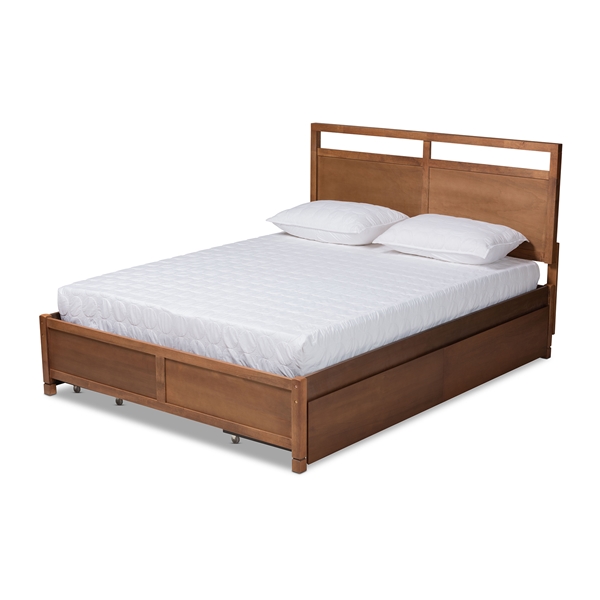 baxton studio Baxton Studio Saffron Modern and Contemporary Walnut Brown Finished Wood King Size 4-Drawer Platform Storage Bed
