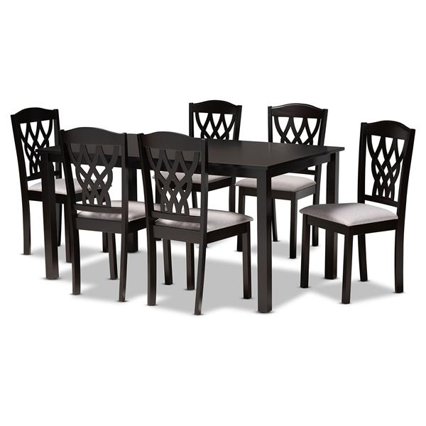 baxton studio Baxton Studio Salem Modern and Contemporary Grey Fabric Upholstered and Dark Brown Finished Wood 7-Piece Dining Set