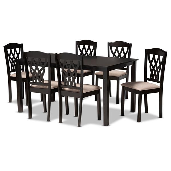 baxton studio Baxton Studio Salem Modern and Contemporary Sand Fabric Upholstered and Dark Brown Finished Wood 7-Piece Dining Set
