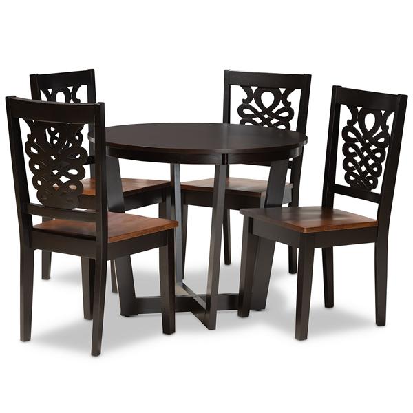 baxton studio Baxton Studio Salida Modern and Contemporary Transitional Two-Tone Dark Brown and Walnut Brown Finished Wood 5-Piece Dining Set