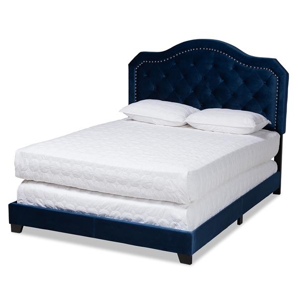 baxton studio Baxton Studio Samantha Modern and Contemporary Navy Blue Velvet Fabric Upholstered Queen Size Button Tufted Bed