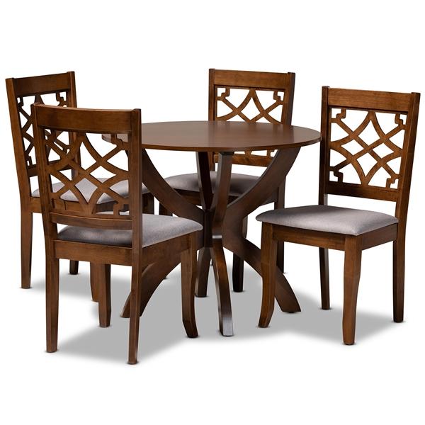 baxton studio Baxton Studio Sandra Modern and Contemporary Grey Fabric Upholstered and Walnut Brown Finished Wood 5-Piece Dining Set
