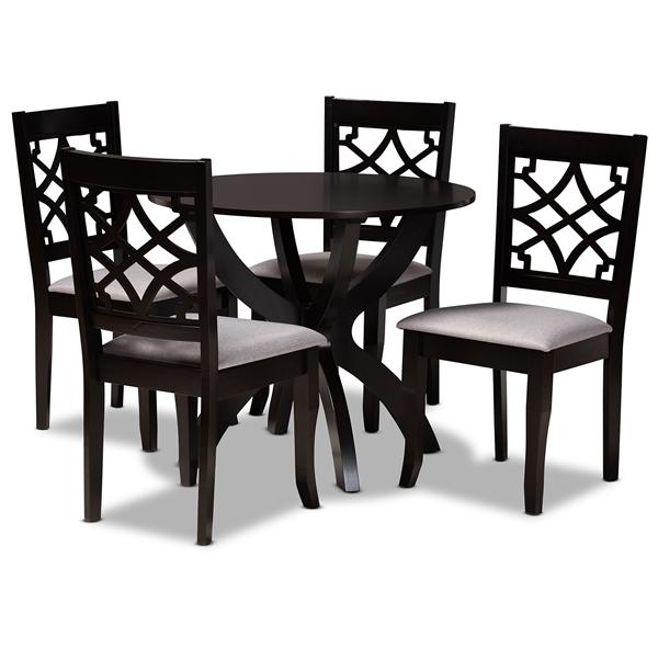 baxton studio Baxton Studio Sandra Modern and Contemporary Grey Fabric Upholstered and Dark Brown Finished Wood 5-Piece Dining Set