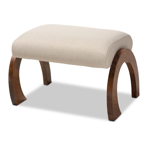 baxton studio Baxton Studio Sandrine Modern and Contemporary Light Beige Fabric Upholstered Walnut Brown Finished Wood Ottoman