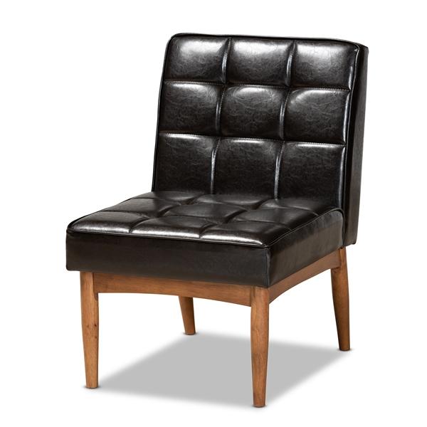 baxton studio Baxton Studio Sanford Mid-Century Modern Dark Brown Faux Leather Upholstered and Walnut Brown Finished Wood Dining Chair