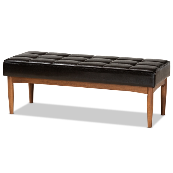 baxton studio Baxton Studio Sanford Mid-Century Modern Dark Brown Faux Leather Upholstered and Walnut Brown Finished Wood Dining Bench