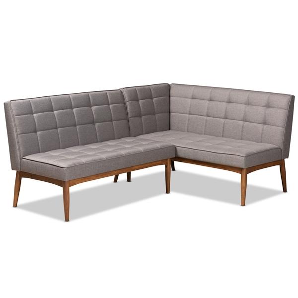 baxton studio Baxton Studio Sanford Mid-Century Modern Grey Fabric Upholstered and Walnut Brown Finished Wood 2-Piece Dining Nook Banquette Set
