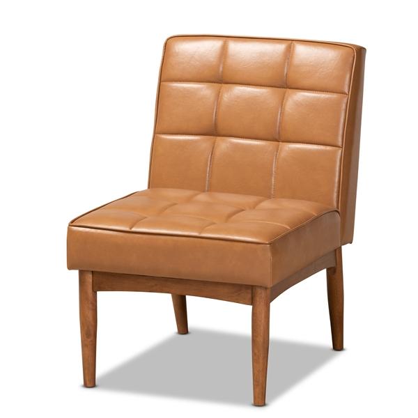 baxton studio Baxton Studio Sanford Mid-Century Modern Tan Faux Leather Upholstered and Walnut Brown Finished Wood Dining Chair