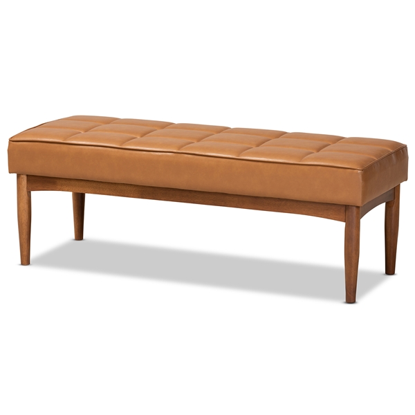 baxton studio Baxton Studio Sanford Mid-Century Modern Tan Faux Leather Upholstered and Walnut Brown Finished Wood Dining Bench