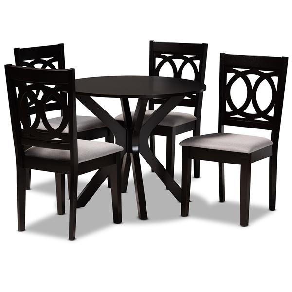 baxton studio Baxton Studio Sanne Modern and Contemporary Grey Fabric Upholstered and Dark Brown Finished Wood 5-Piece Dining Set