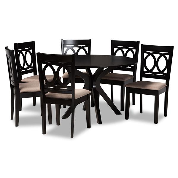 baxton studio Baxton Studio Sanne Modern and Contemporary Sand Fabric Upholstered and Dark Brown Finished Wood 7-Piece Dining Set