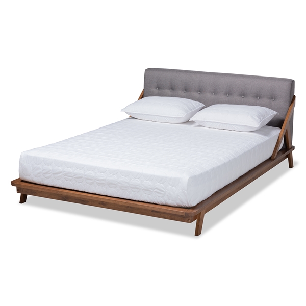 baxton studio Baxton Studio Sante Mid-Century Modern Grey Fabric Upholstered Wood Queen Size Platform Bed